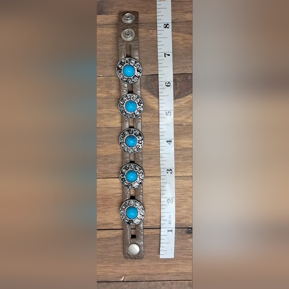 Leather & Turquoise Cuff Bracelet - Picture 2 of 6